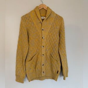 Ben Sherman Mustard Yellow Cable Knit Shawl Collar Cardigan Academia Preppy Sz S